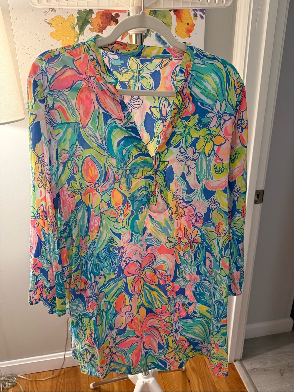 Lilly Pulitzer Floral V-Neck Swim Cover-Up — Blue, Pink, Green, Yellow